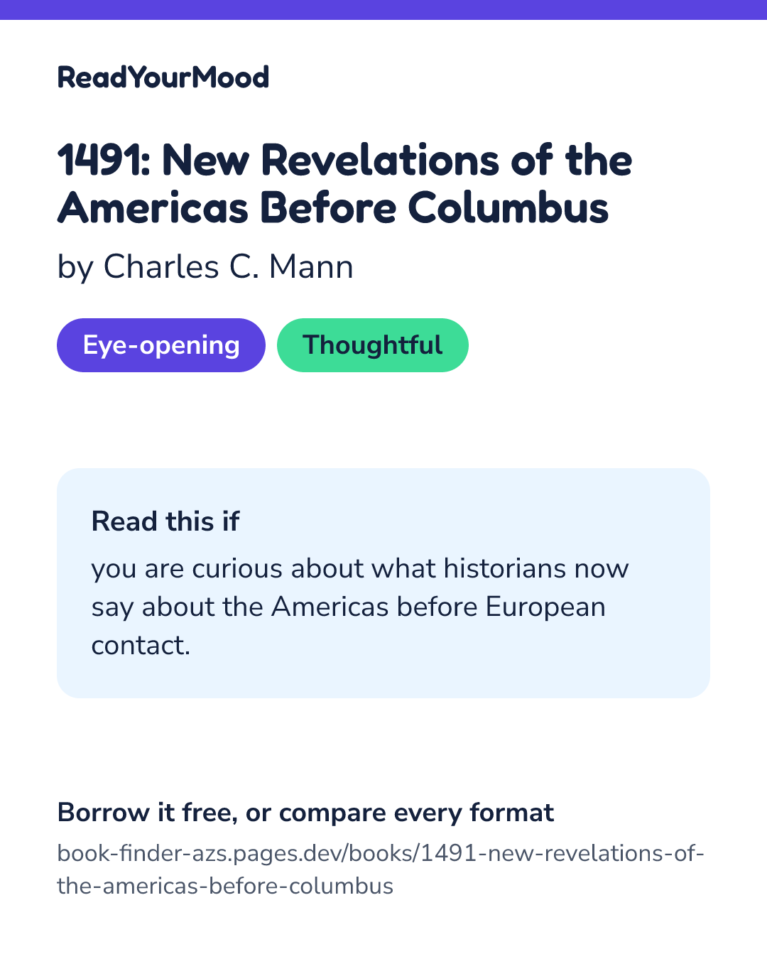Share card for 1491: New Revelations of the Americas Before Columbus
