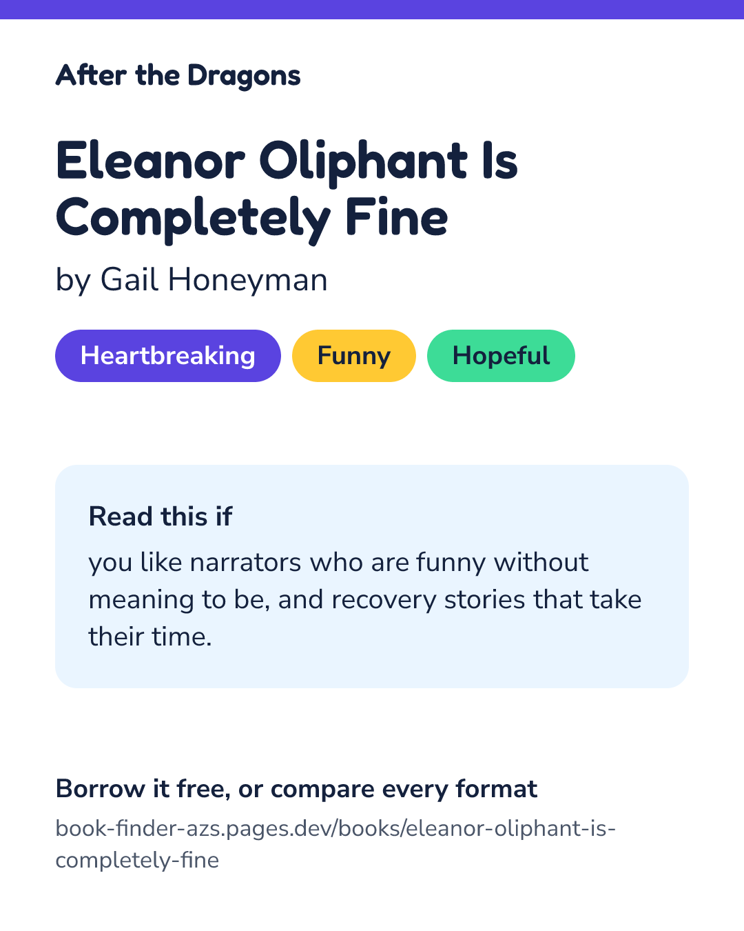 Share card for Eleanor Oliphant Is Completely Fine