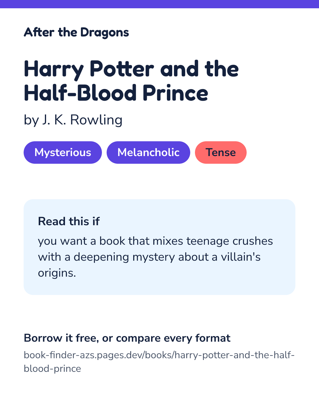 Share card for Harry Potter and the Half-Blood Prince