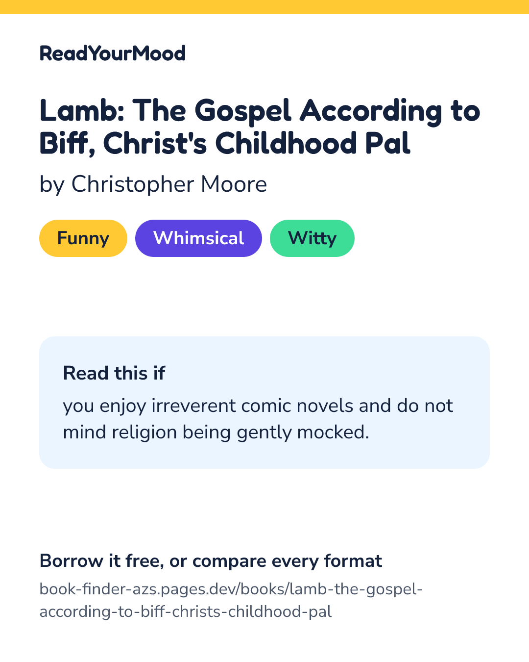 Share card for Lamb: The Gospel According to Biff, Christ's Childhood Pal