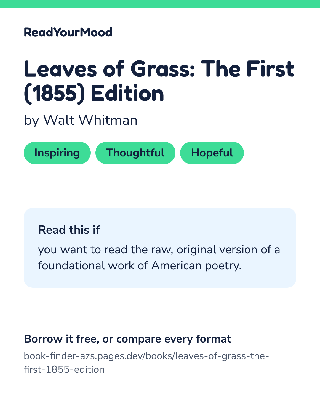 Share card for Leaves of Grass: The First (1855) Edition