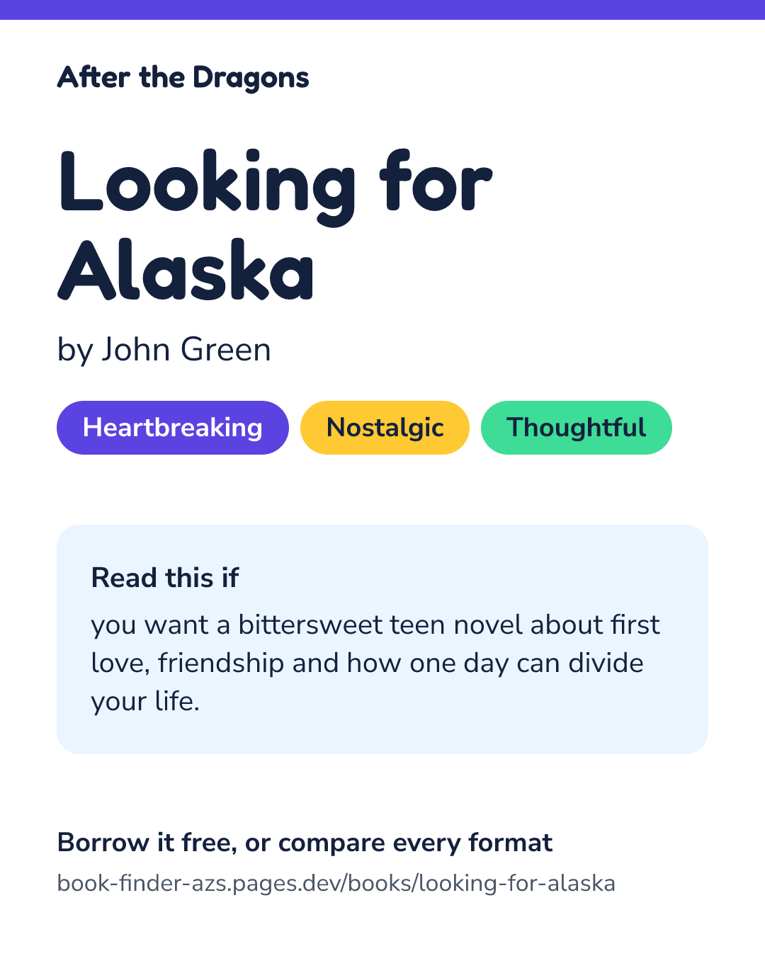 Share card for Looking for Alaska