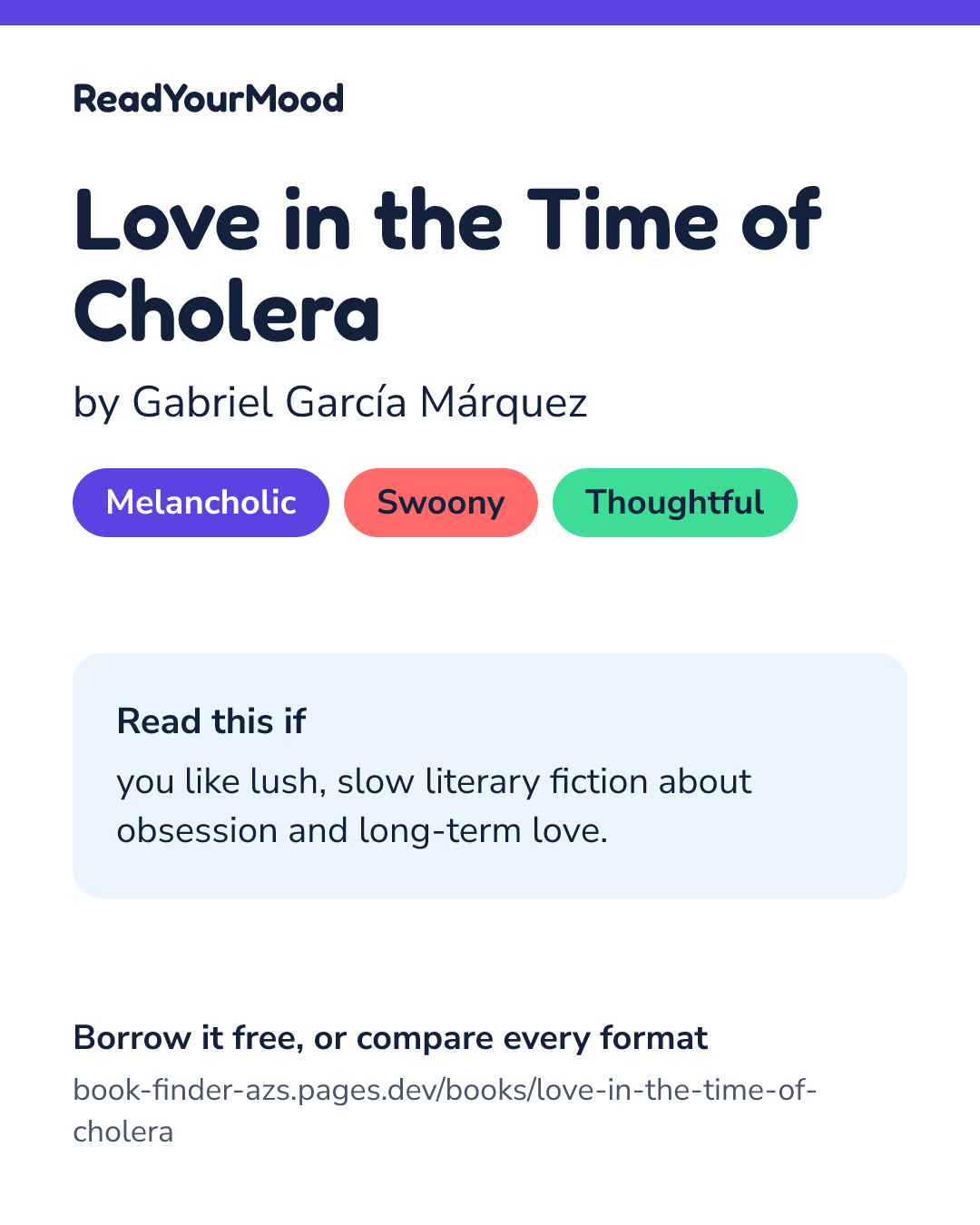 Share card for Love in the Time of Cholera