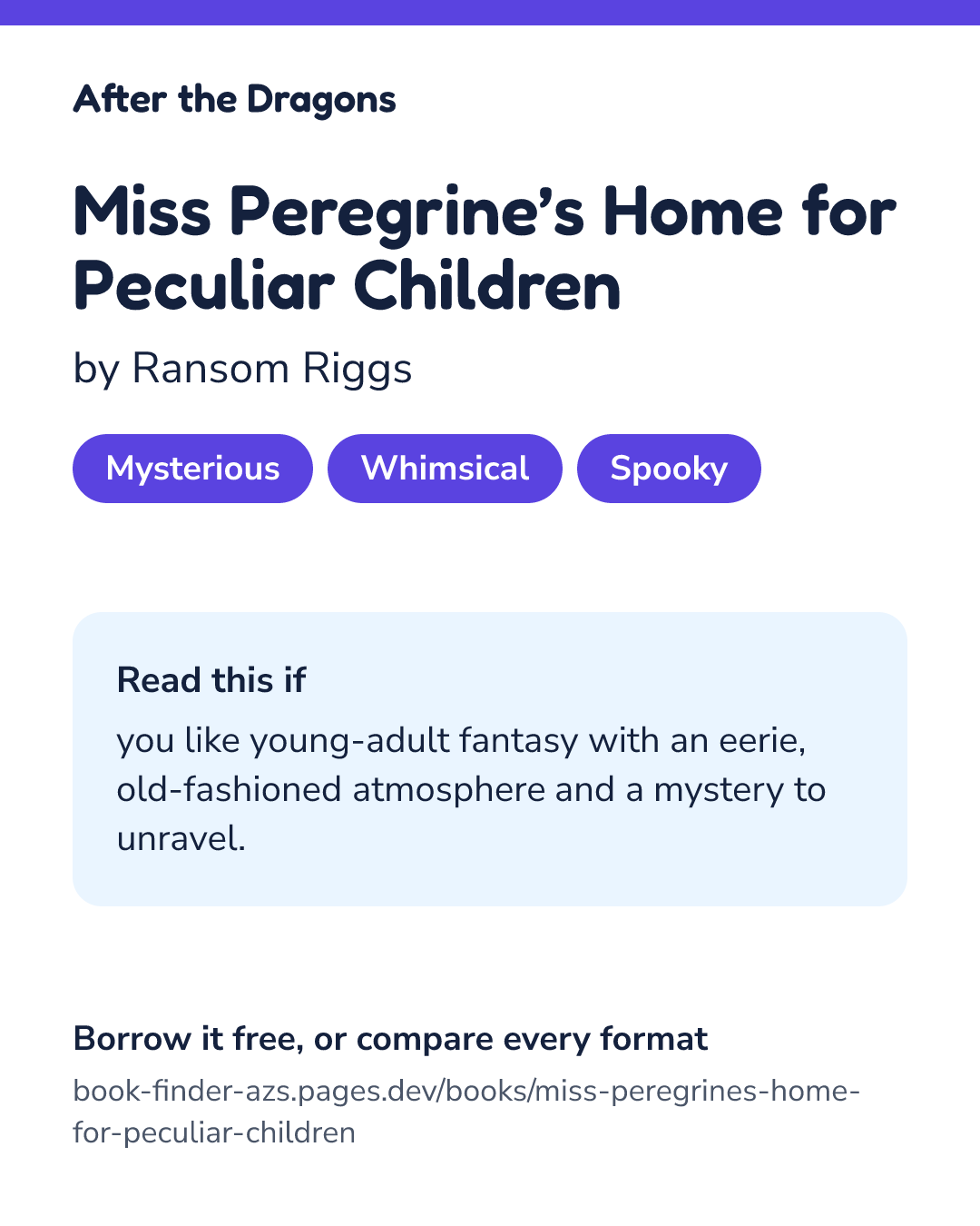 Share card for Miss Peregrine’s Home for Peculiar Children
