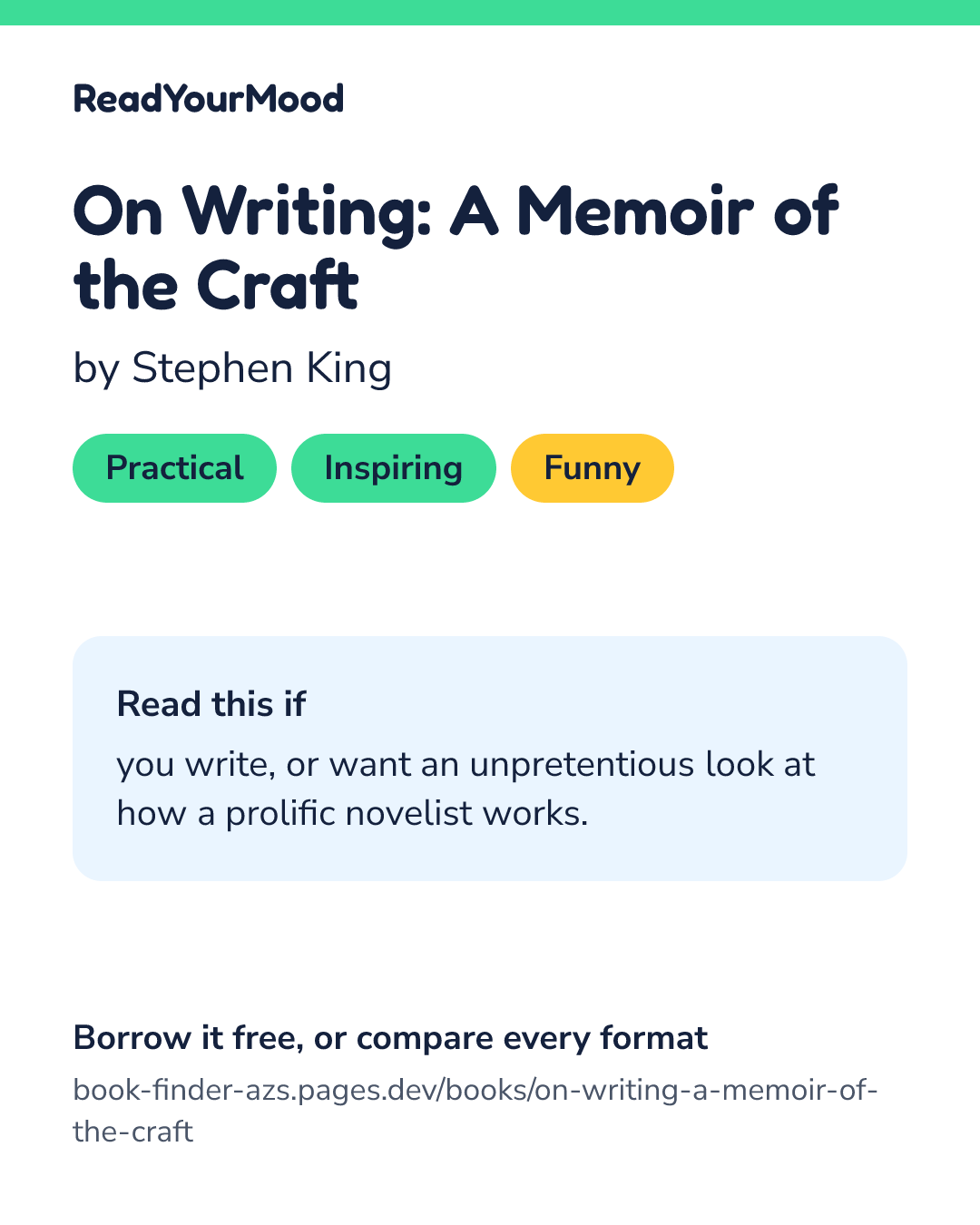 Share card for On Writing: A Memoir of the Craft