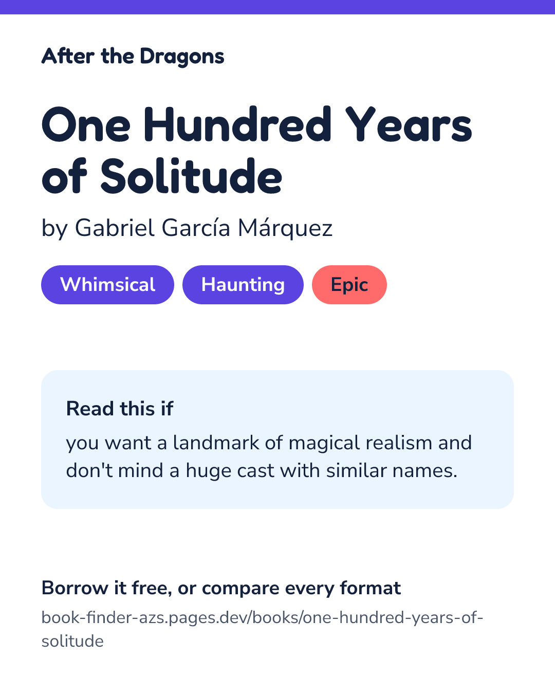 Share card for One Hundred Years of Solitude