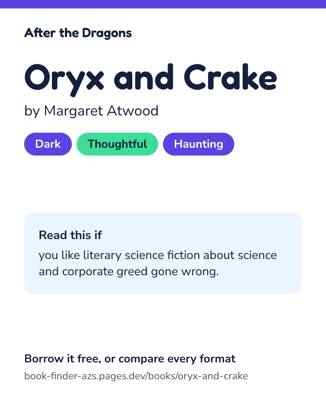 Share card for Oryx and Crake