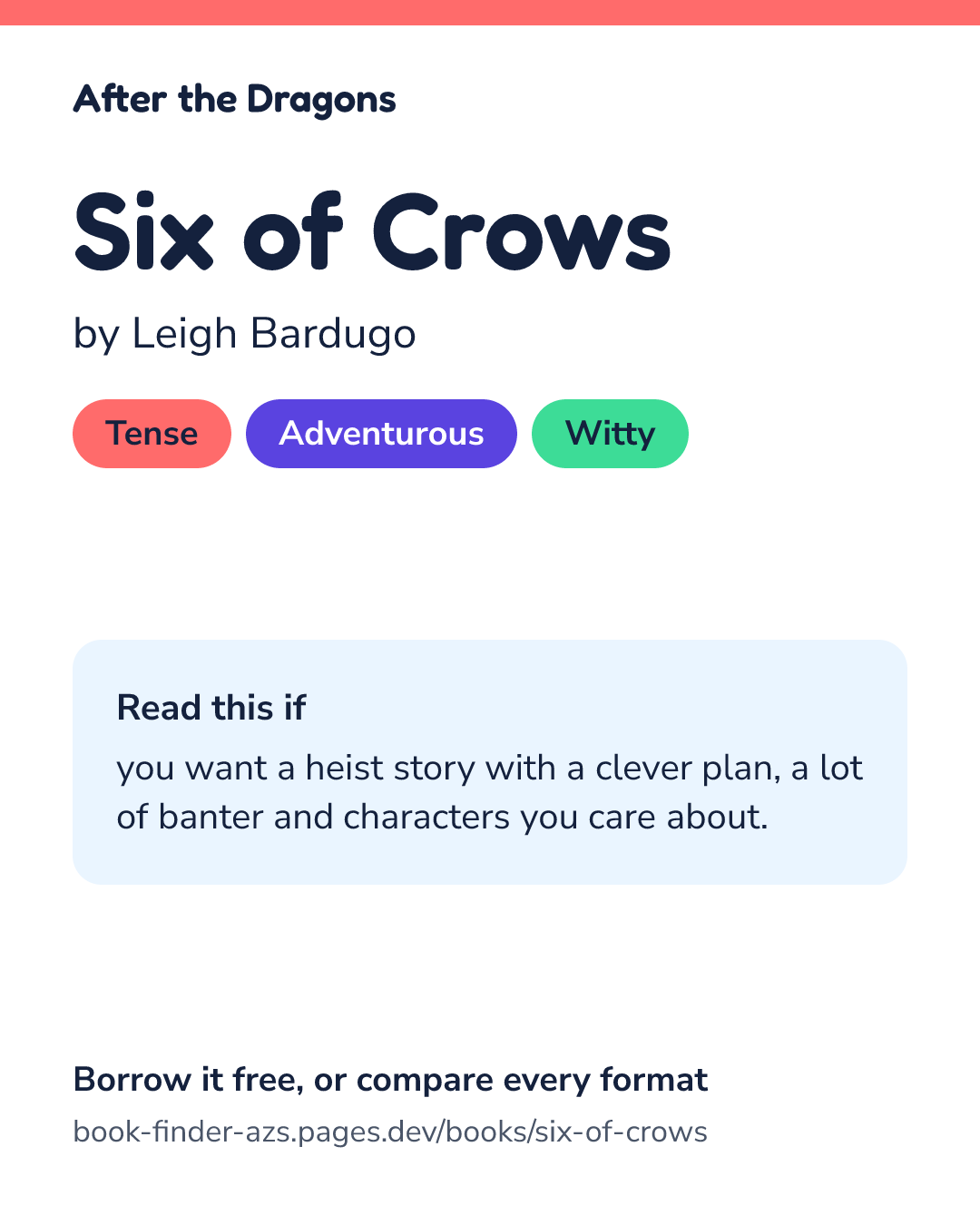 Share card for Six of Crows