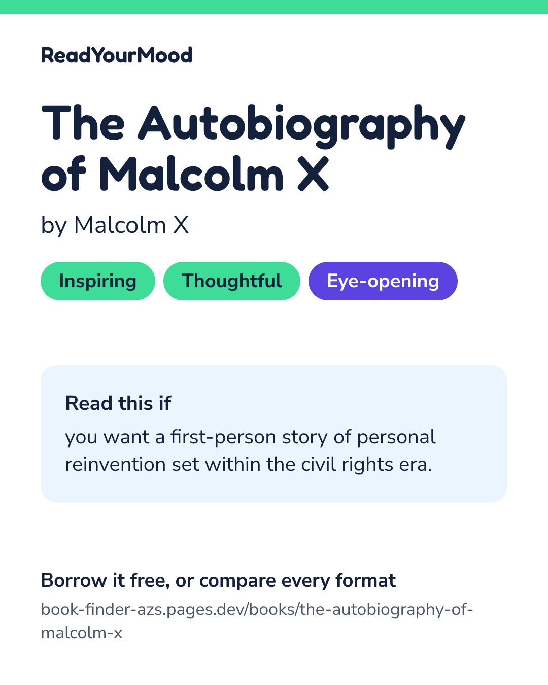 Share card for The Autobiography of Malcolm X