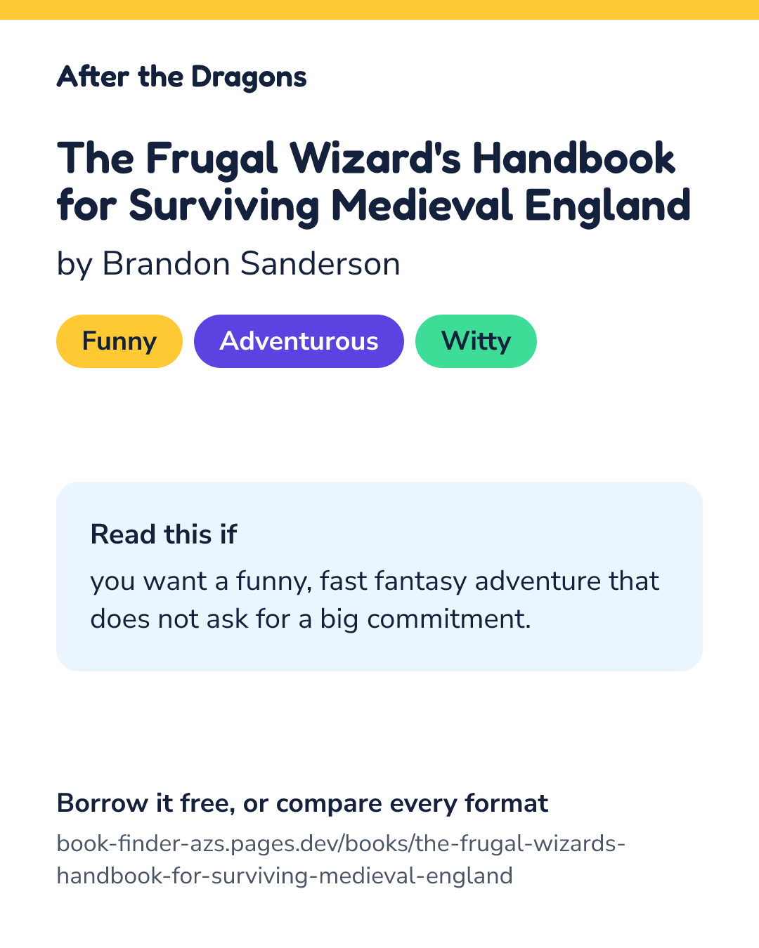 Share card for The Frugal Wizard's Handbook for Surviving Medieval England