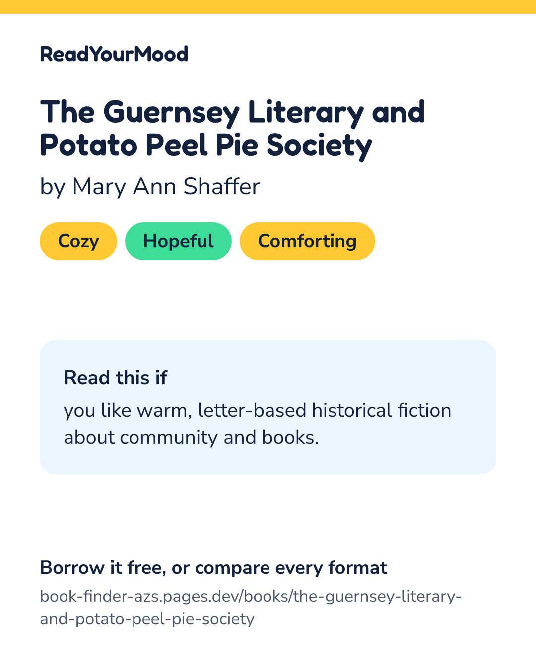 Share card for The Guernsey Literary and Potato Peel Pie Society