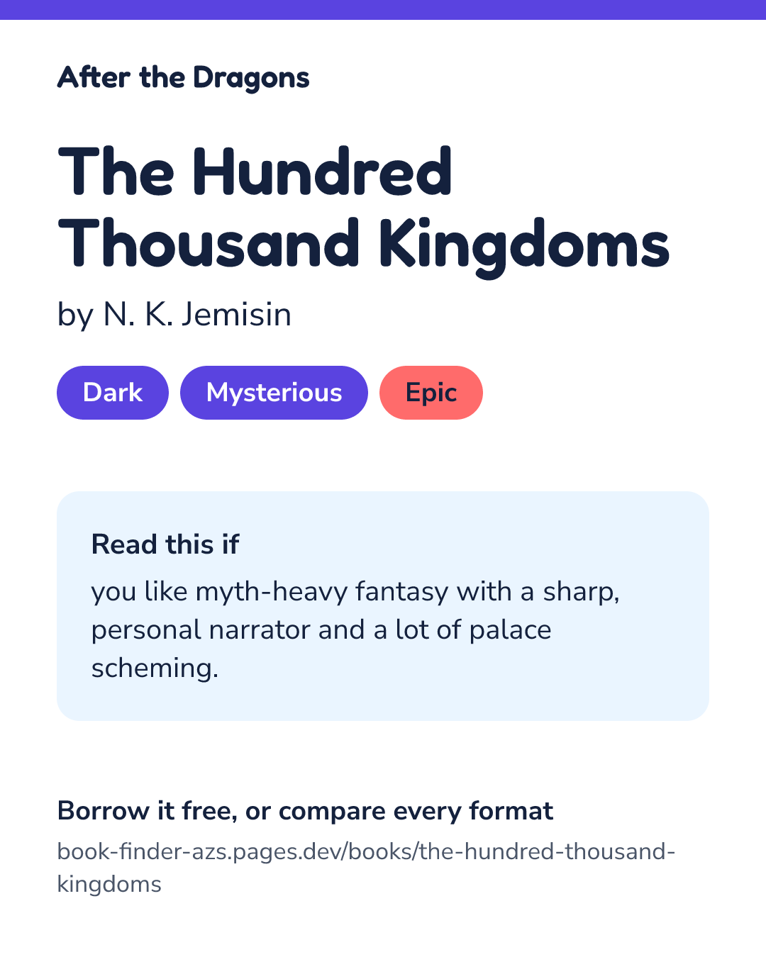 Share card for The Hundred Thousand Kingdoms