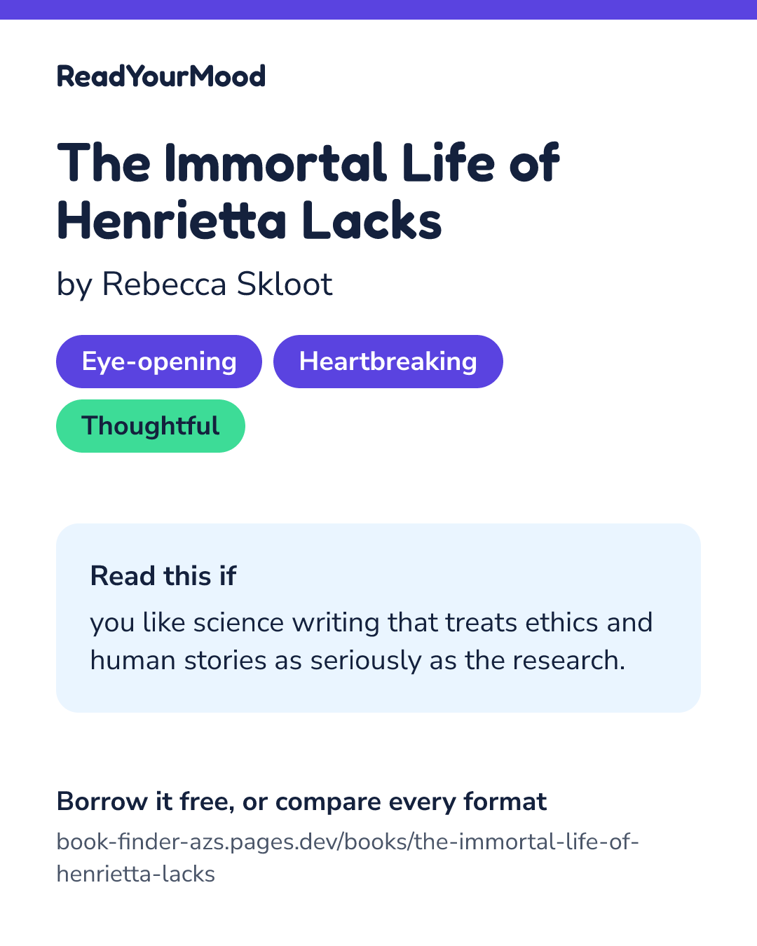 Share card for The Immortal Life of Henrietta Lacks