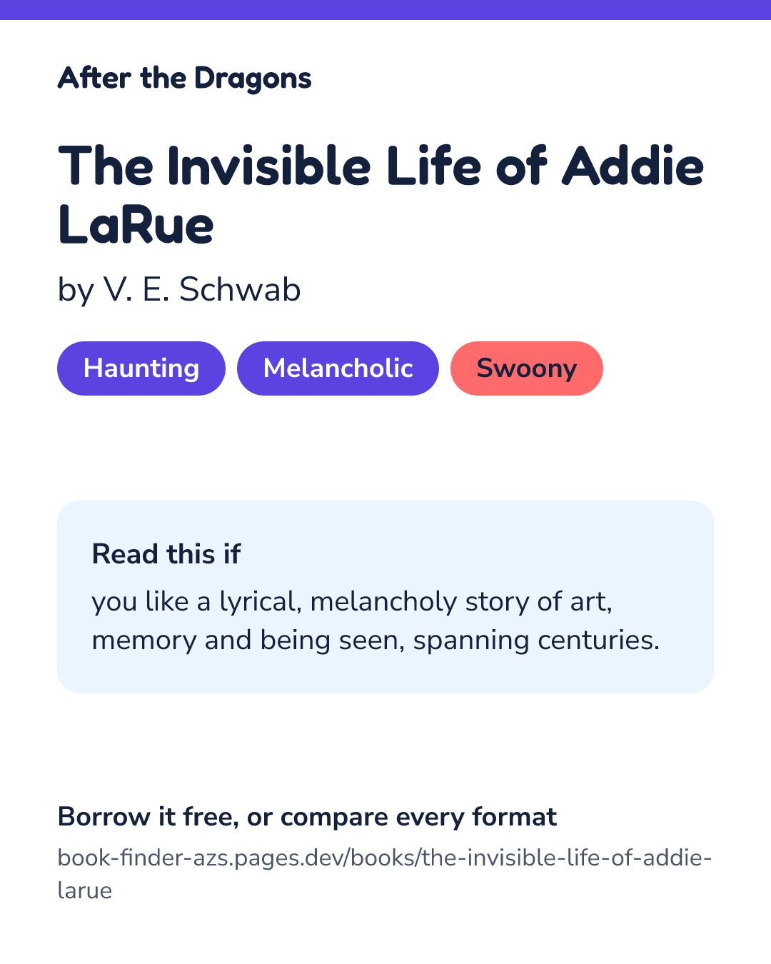 Share card for The Invisible Life of Addie LaRue