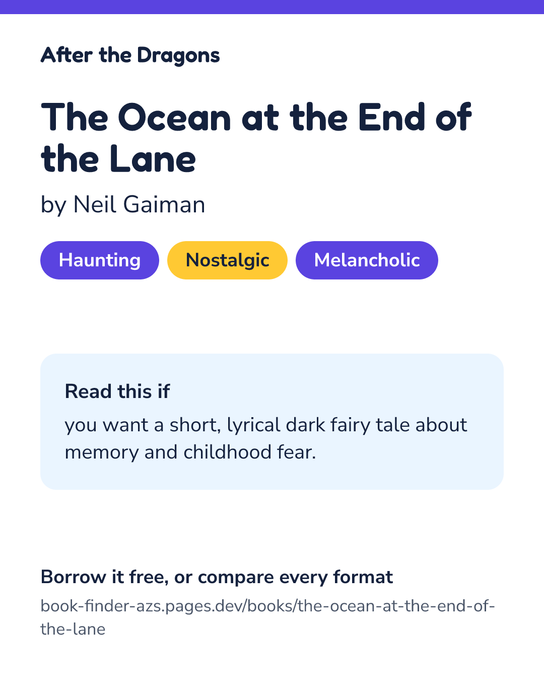 Share card for The Ocean at the End of the Lane